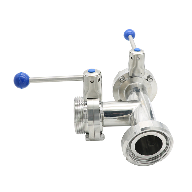 Sanitary Threaded 3 Way Butterfly Valves with Linkage Level